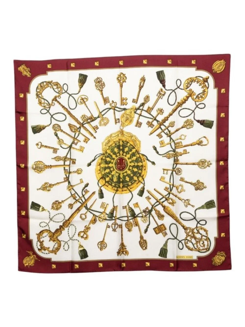 Hermes Carre 90 les Cles Key Scarf Red Multicolor Silk